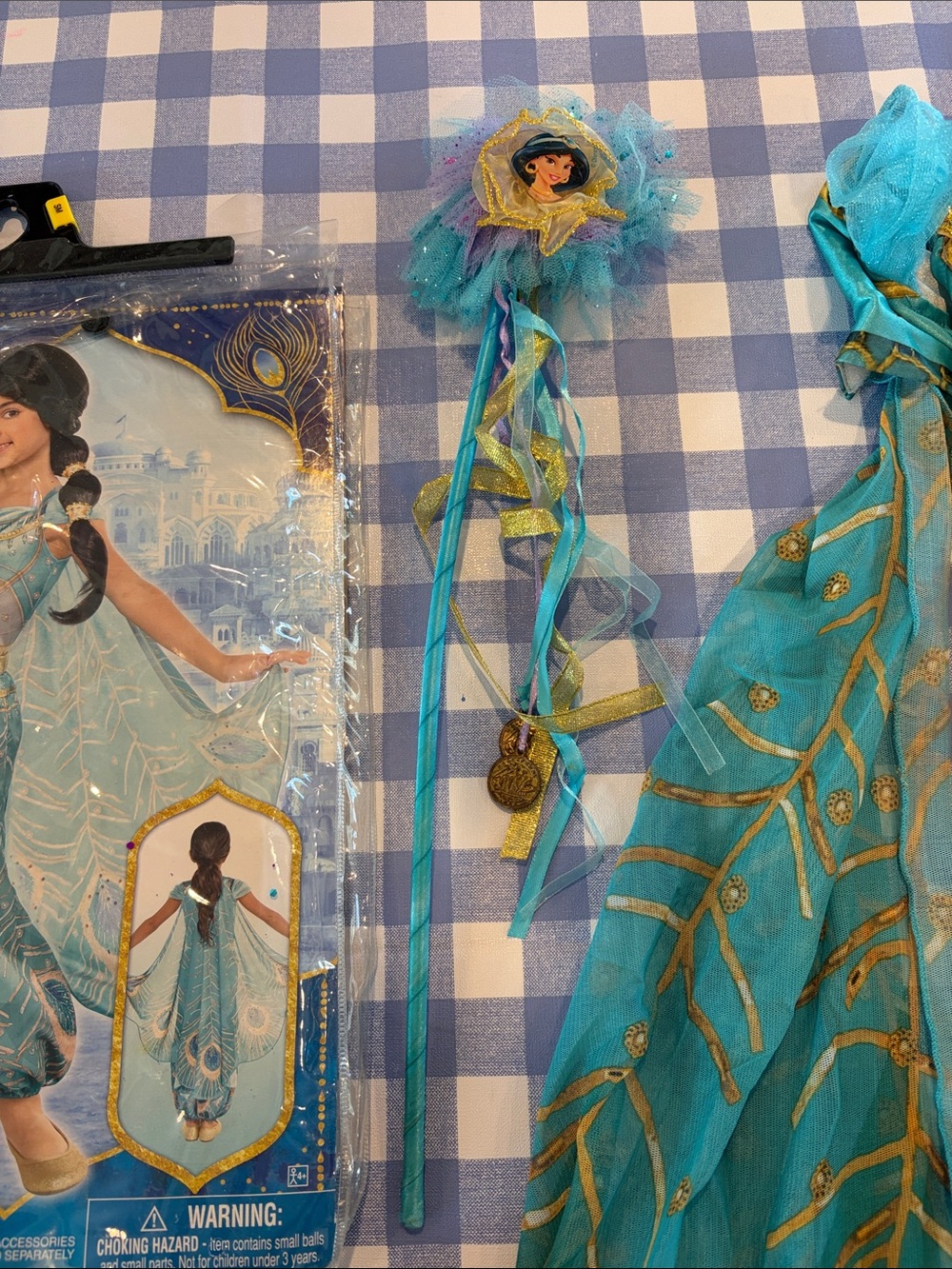 Disney Aladdin Jasmine princess costume small size 4-6 wig wand and jumpsuit - Picture 5 of 8